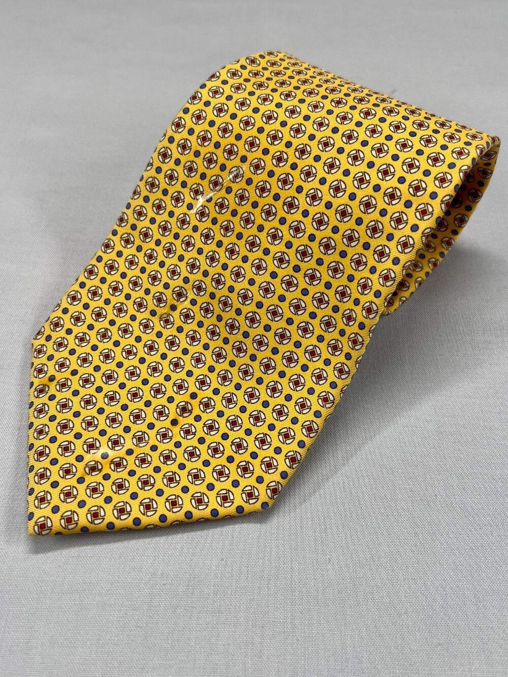 Lauren Ralph Lauren Tie Mens Yellow Geometric Medallion Dot Classic 3.5 Inch